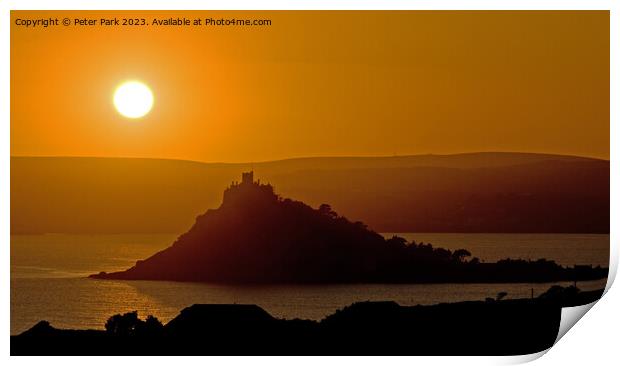 Sunset over St Michaels Mount Print by Peter Park