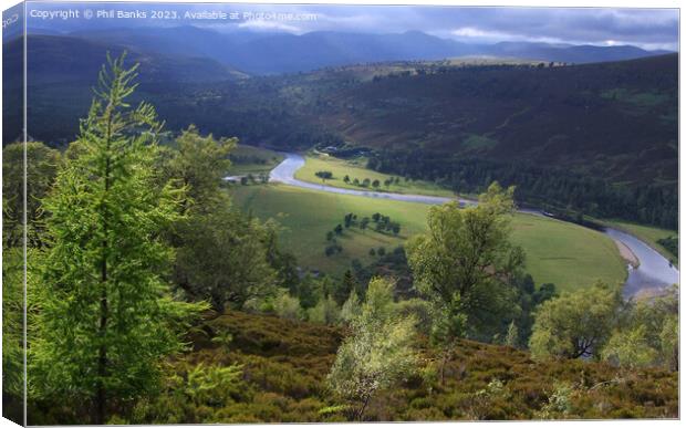 The River Dee on the Mar Estate in the Cairngorm Mountains Canvas Print by Phil Banks