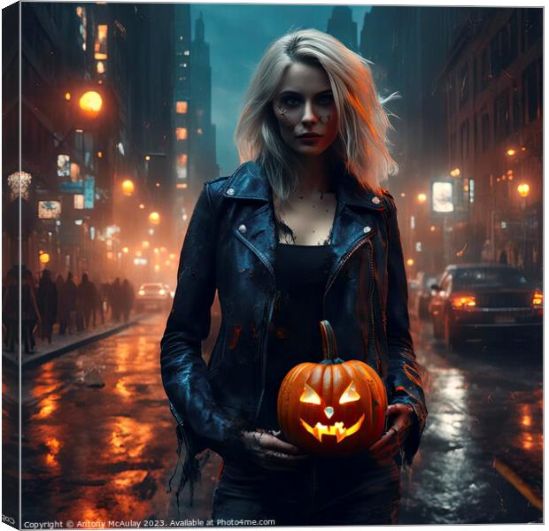 AI Generated Blonde Girl Halloween Zombie. Canvas Print by Antony McAulay