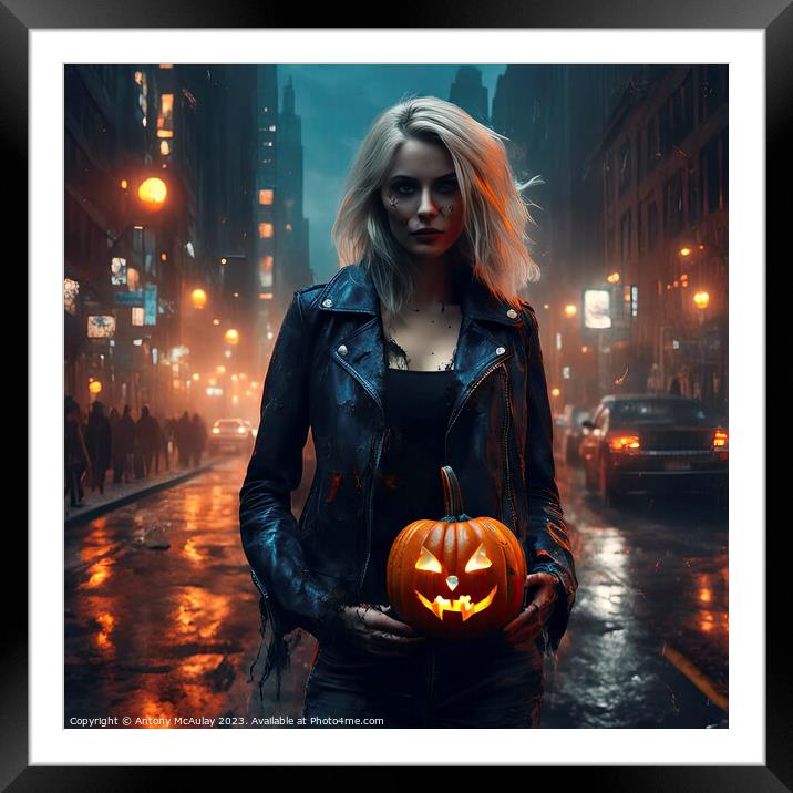AI Generated Blonde Girl Halloween Zombie. Framed Mounted Print by Antony McAulay