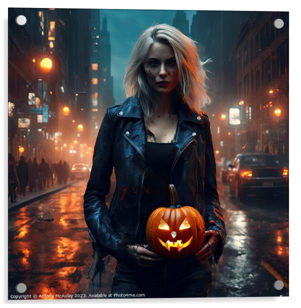 AI Generated Blonde Girl Halloween Zombie. Acrylic by Antony McAulay