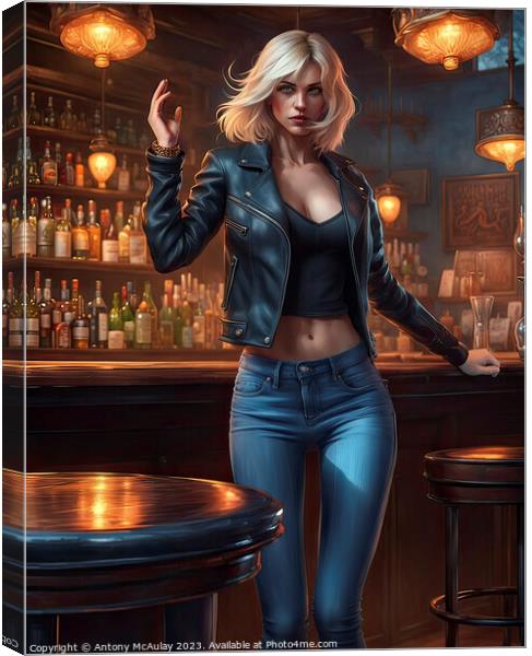 AI Generated Blonde Girl in a Bar. Canvas Print by Antony McAulay