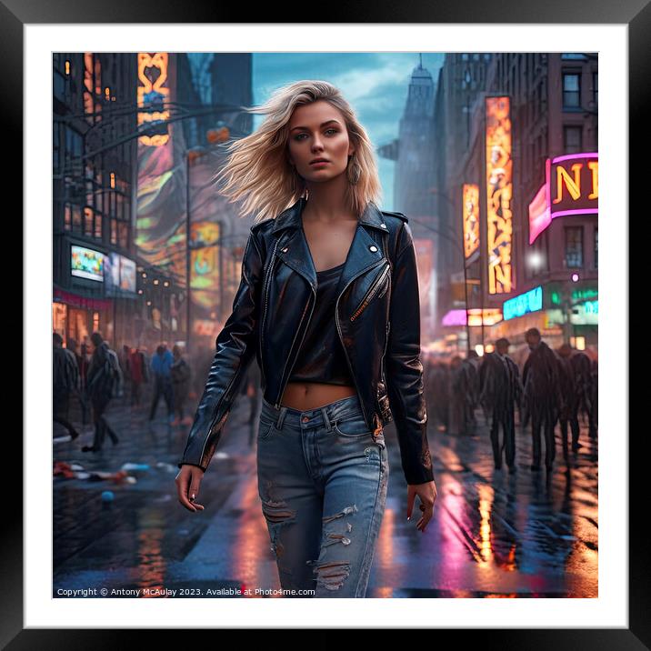 AI Generated Blonde in the Big City. Framed Mounted Print by Antony McAulay