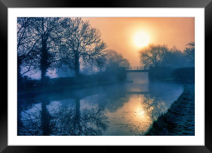 Misty Dawn on the Grand Union Canal Framed Mounted Print by Helkoryo Photography