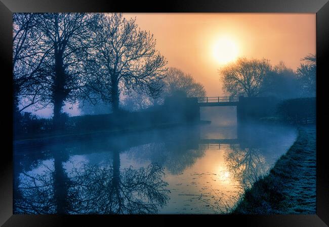 Misty Dawn on the Grand Union Canal Framed Print by Helkoryo Photography