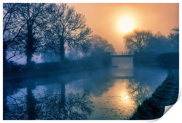 Misty Dawn on the Grand Union Canal Print by Helkoryo Photography