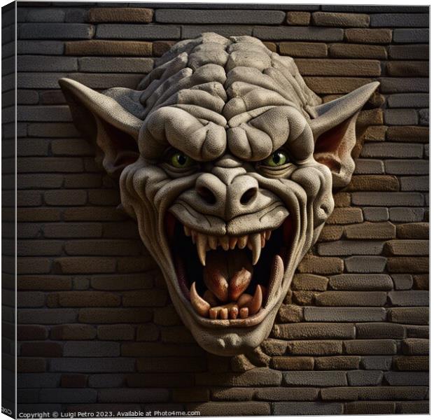 AI generated  gargoyle ogre face hanging on a wall Canvas Print by Luigi Petro