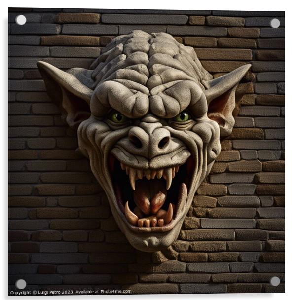 AI generated  gargoyle ogre face hanging on a wall Acrylic by Luigi Petro