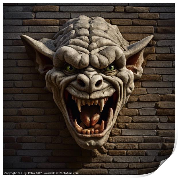 AI generated  gargoyle ogre face hanging on a wall Print by Luigi Petro