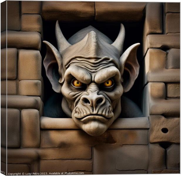 AI generated  gargoyle ogre face  hanging on a wal Canvas Print by Luigi Petro