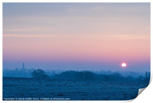 Sunrise over Hadlow, Kent Print by Derek Griffin