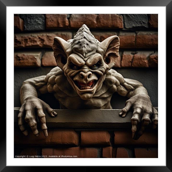 AI generated gargoyle ogre face  hanging on a wall Framed Mounted Print by Luigi Petro