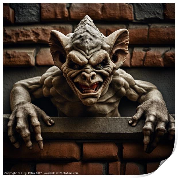 AI generated gargoyle ogre face  hanging on a wall Print by Luigi Petro