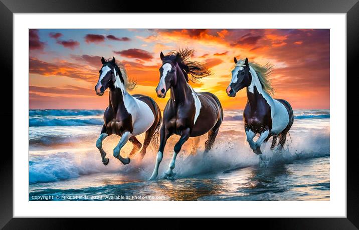 Three Wild Horses Framed Mounted Print by Mike Shields