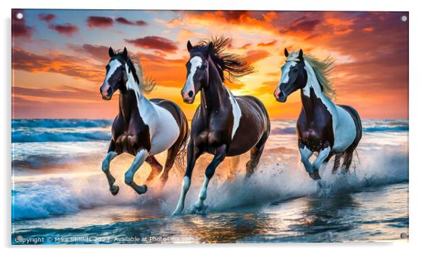 Three Wild Horses Acrylic by Mike Shields