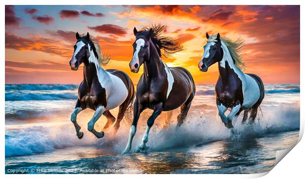 Three Wild Horses Print by Mike Shields