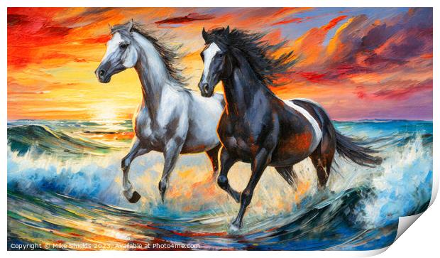 Two Wild Horses Print by Mike Shields