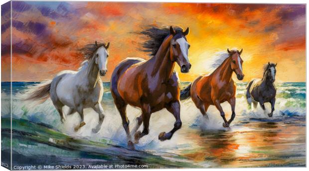 Four Wild Horses Canvas Print by Mike Shields