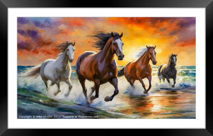 Four Wild Horses Framed Mounted Print by Mike Shields
