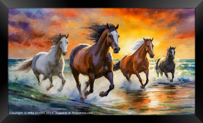 Four Wild Horses Framed Print by Mike Shields