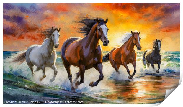 Four Wild Horses Print by Mike Shields