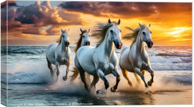 Four White Horses Canvas Print by Mike Shields
