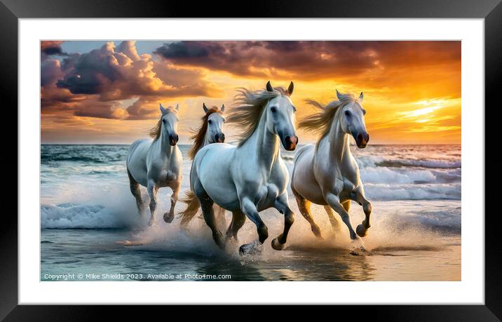 Four White Horses Framed Mounted Print by Mike Shields