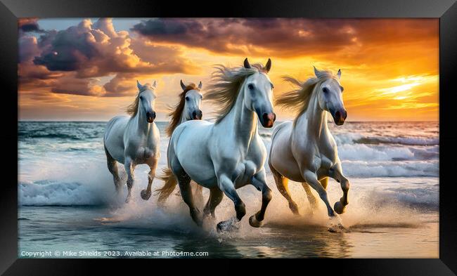 Four White Horses Framed Print by Mike Shields