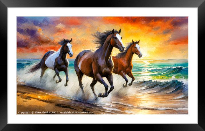Wild Horse Sunset Framed Mounted Print by Mike Shields