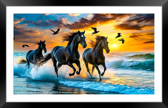 The Black Stallions Framed Mounted Print by Mike Shields