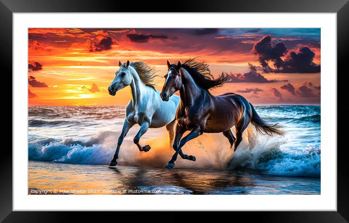 Wild Horses in Tandem Framed Mounted Print by Mike Shields