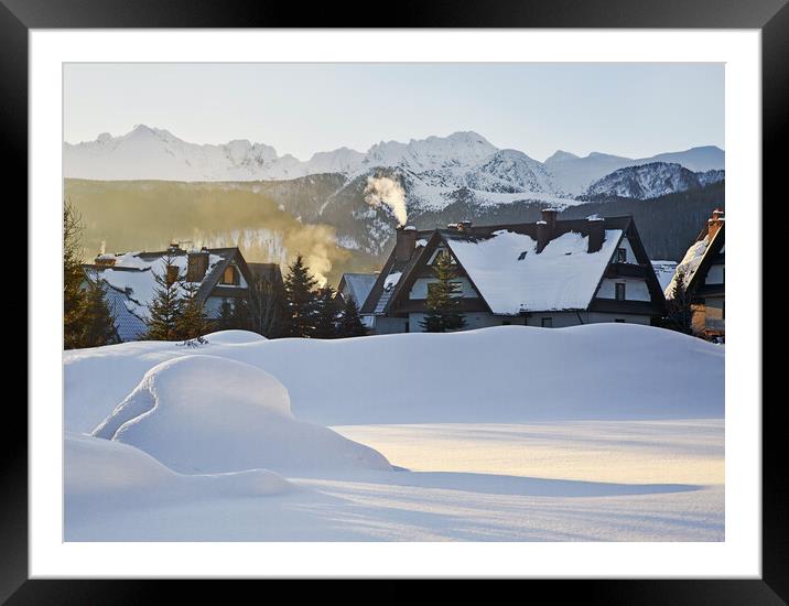 Sunrise over Zakopane in winter, Tatras mountains  Framed Mounted Print by Olga Peddi