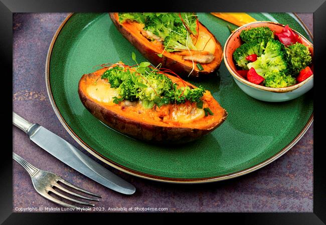 Baked sweet potato, yam with vegetable filling. Framed Print by Mykola Lunov Mykola