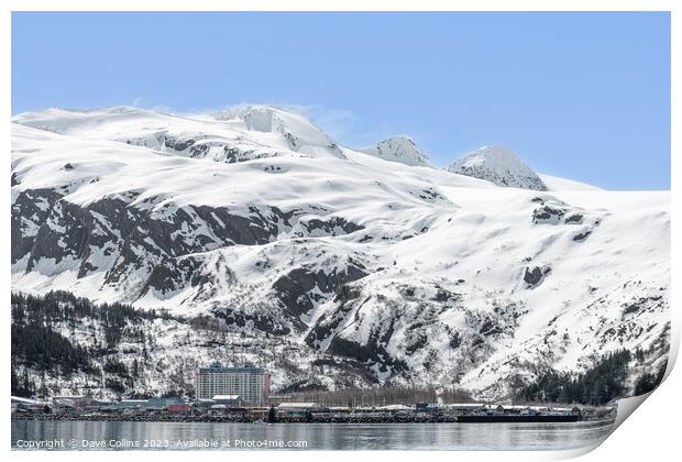 The Begich Towers Condominium building and snow covered mountains behind, Whittier, Alaska, USA Print by Dave Collins