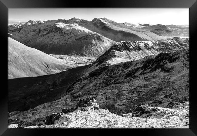 Mosedale and Scafell, monochrome Framed Print by geoff shoults