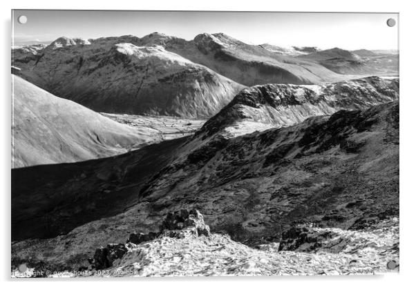 Mosedale and Scafell, monochrome Acrylic by geoff shoults