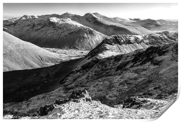 Mosedale and Scafell, monochrome Print by geoff shoults