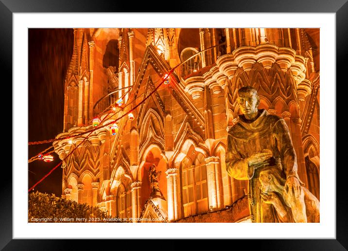 Father Juan San Miguel Statue Church Night Facade San Miguel Mexico Framed Mounted Print by William Perry
