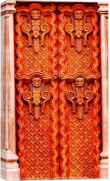 Golden Brown Wooden Door San Miguel de Allende Mexico Canvas Print by William Perry