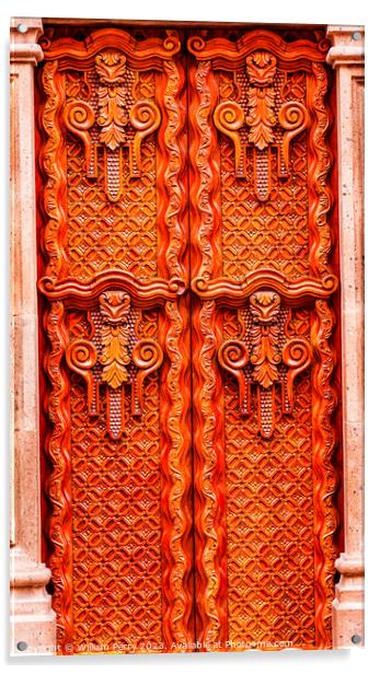 Golden Brown Wooden Door San Miguel de Allende Mexico Acrylic by William Perry