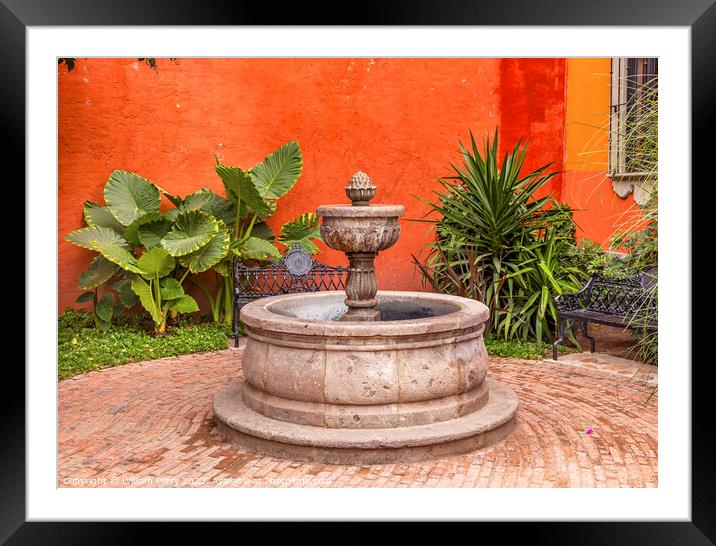 Orange Yellow Fountain Plaza Juarez Park San Miguel Mexico Framed Mounted Print by William Perry