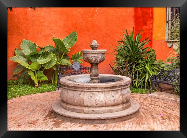 Orange Yellow Fountain Plaza Juarez Park San Miguel Mexico Framed Print by William Perry