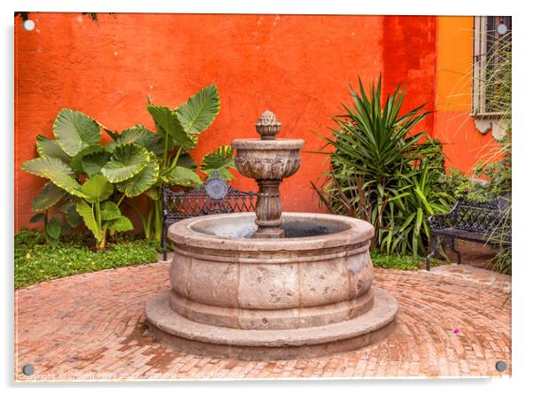 Orange Yellow Fountain Plaza Juarez Park San Miguel Mexico Acrylic by William Perry