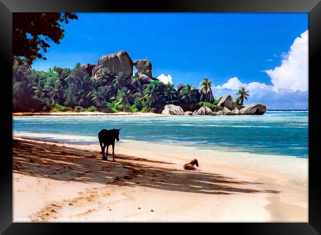Seychelles Beach Horses Framed Print by Mike Shields