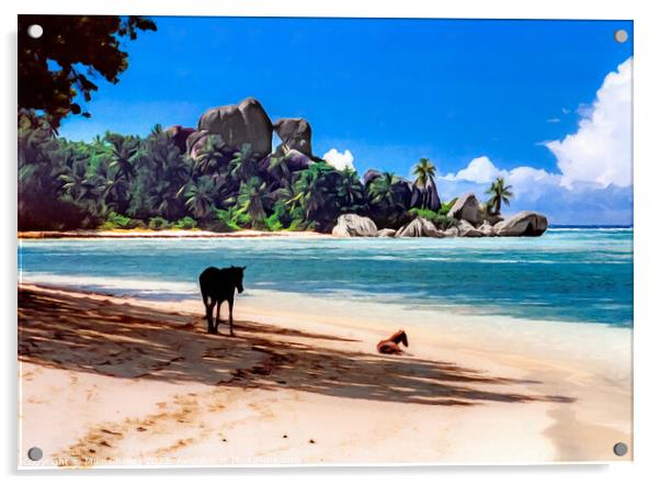 Seychelles Beach Horses Acrylic by Mike Shields