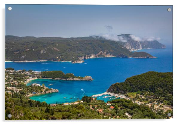 View of Palaiokastritsa beaches on the island of Corfu, Greece. Acrylic by Olga Peddi
