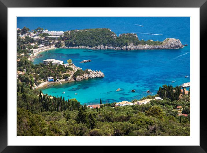View of a heart-shaped bay in Corfu, Greece Framed Mounted Print by Olga Peddi