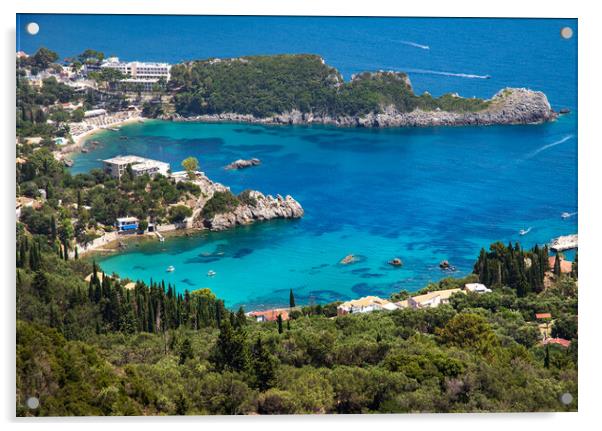 View of a heart-shaped bay in Corfu, Greece Acrylic by Olga Peddi
