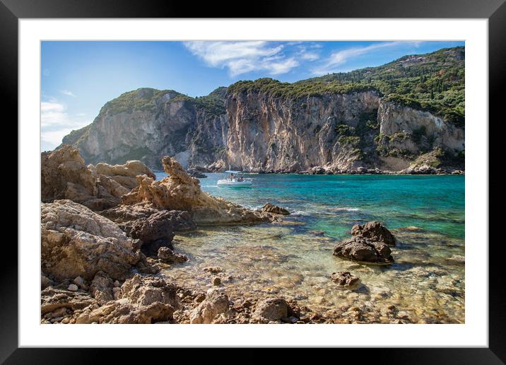 Paleokastritsa bay on Corfu - Greece Framed Mounted Print by Olga Peddi