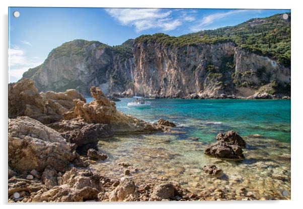 Paleokastritsa bay on Corfu - Greece Acrylic by Olga Peddi